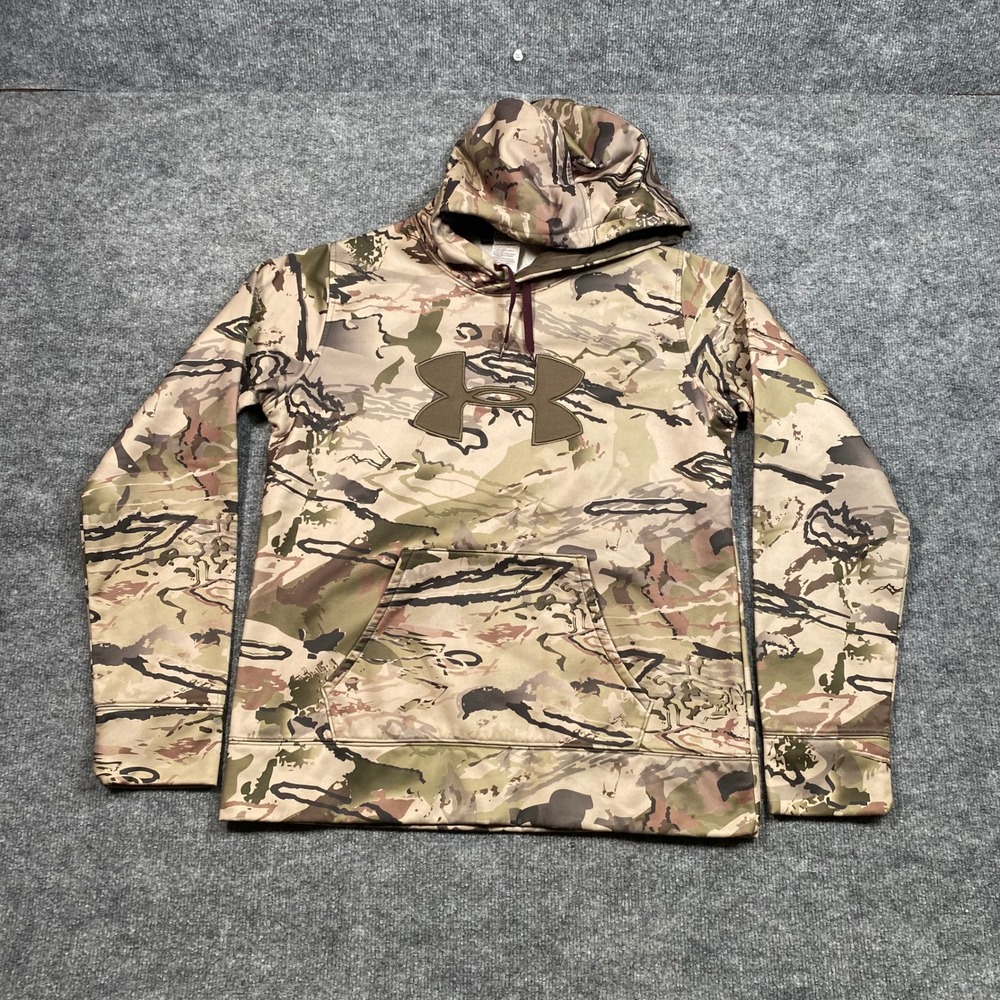 Under Armour Storm Camo Hoodie Mens Large Brown Tan Hunting Fleece 1265757
